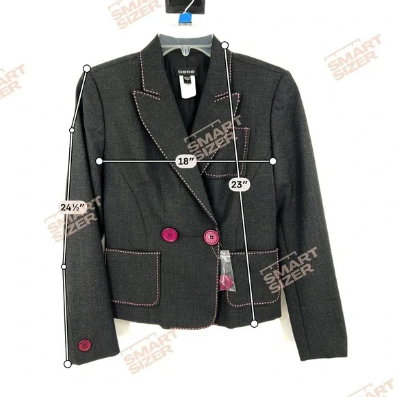 Bebe Womens Blazer 6 Charcoal Grey Pink Contrast Stitch Y2K Officecore Chic - Picture 5 of 9